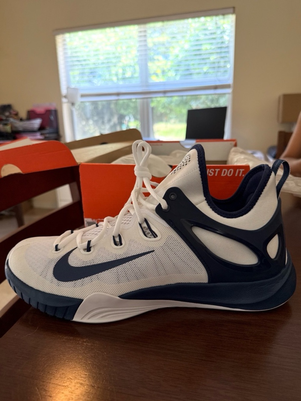 Nike White and Navy Men’s Hyperrev Athletic Shoes